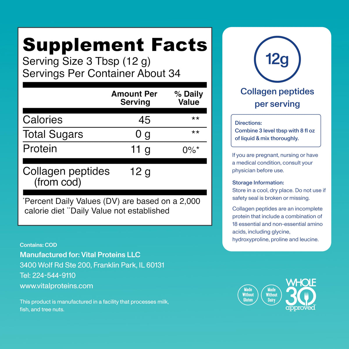 Vital Proteins Marine Collagen Peptides Powder – Skin, Hair, Nails, Joints – Hydrolyzed Collagen, 12g per Serving, 14.5oz Canister - Calm Era