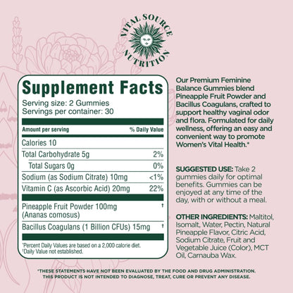 Vital Source Nutrition Feminine Balance Gummies – Women’s Health & Immune Support | Vegan & Gluten-Free | 60 Gummies