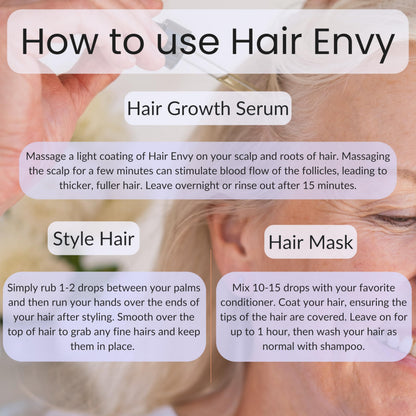 Vitality Hair Envy – Suero natural para el crecimiento del cabello con 15 extractos de plantas y aceites esenciales puros