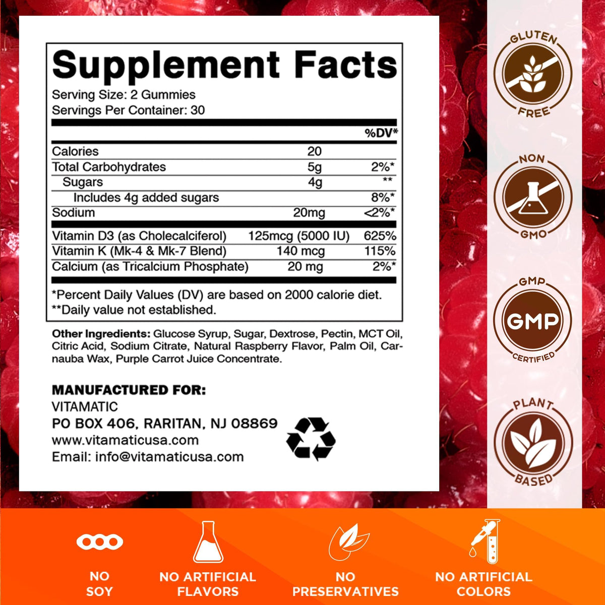 Gomitas Vitamatic de Vitamina D3 + K2 — 60 unidades