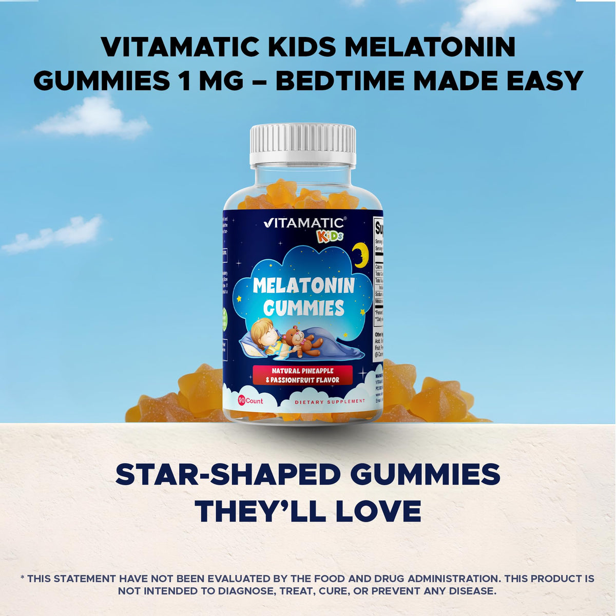 Vitamatic Gomitas de Melatonina Sin Azúcar para Niños 1mg — 90 Unidades