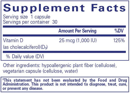 Pure Encapsulations Vitamina D3 25mcg (1000 UI) — 30 Cápsulas