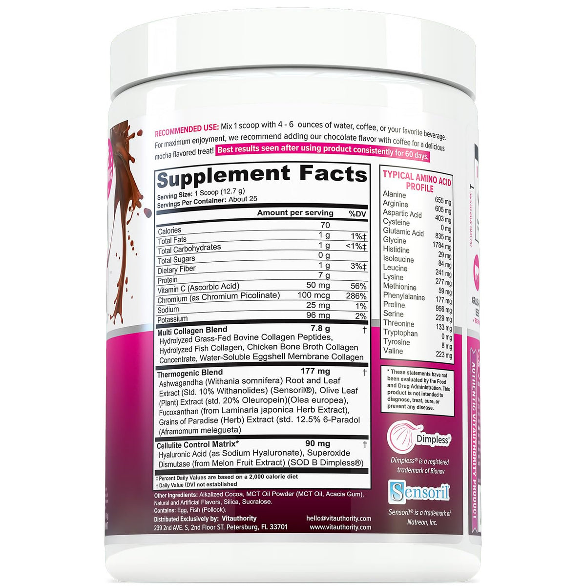 Vitauthority Collagen Peptides Powder – Chocolate, 25 Servings | Hair Skin Nails - Calm Era