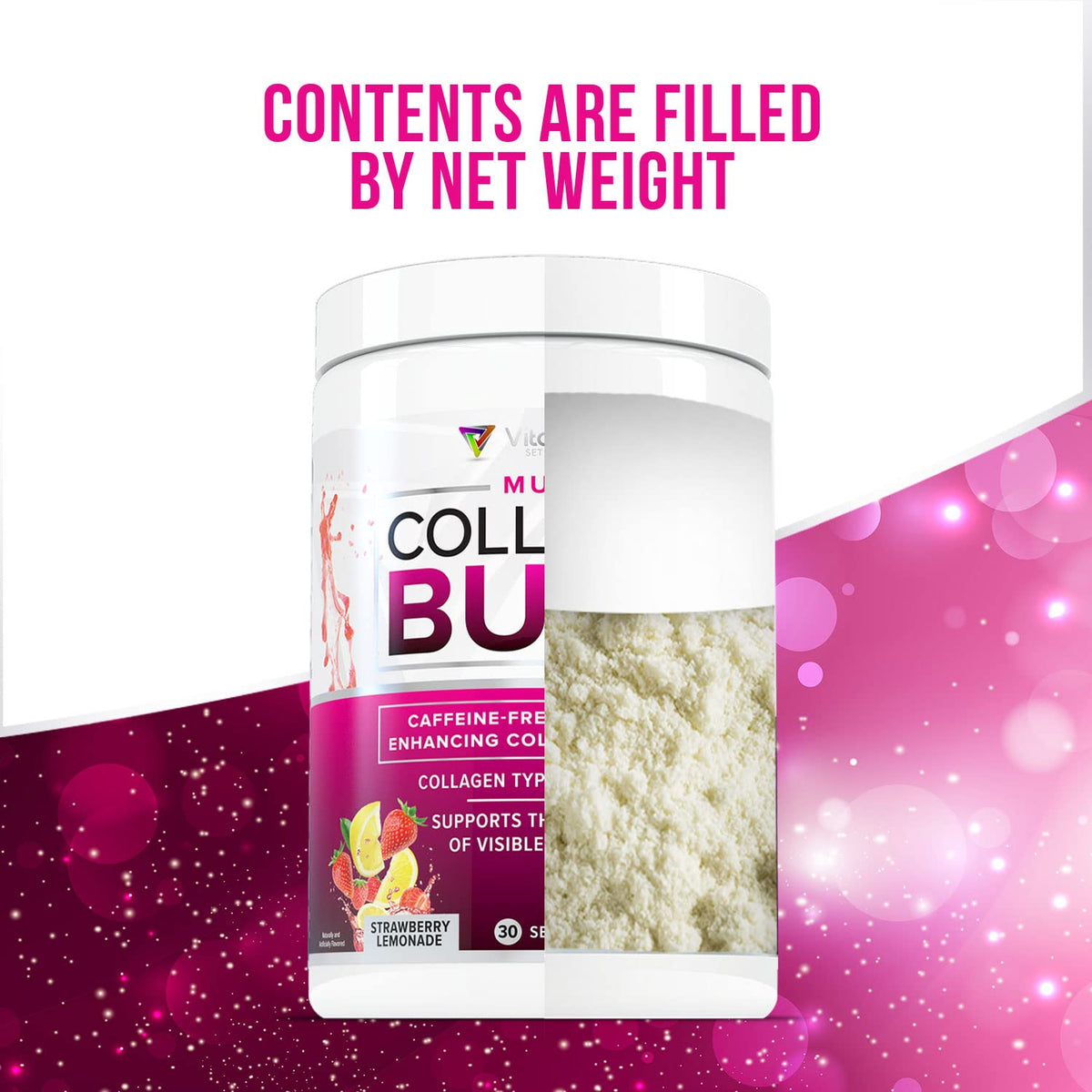 Vitauthority Multi Collagen Burn – Caffeine-Free Strawberry Lemonade, 30 Servings - Calm Era