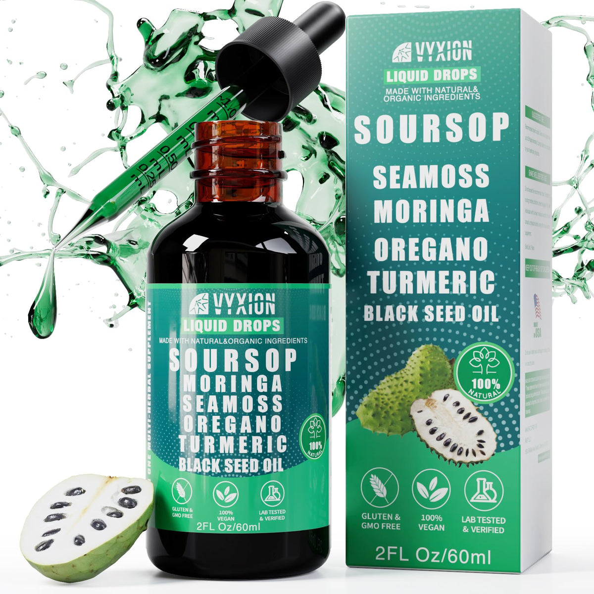 Soursop Bitters Liquid Drops 10-in-1 with Moringa & Ashwagandha 2fl oz