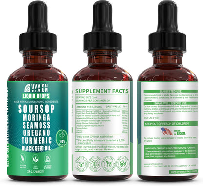 Soursop Bitters Liquid Drops 10-in-1 with Moringa & Ashwagandha 2fl oz