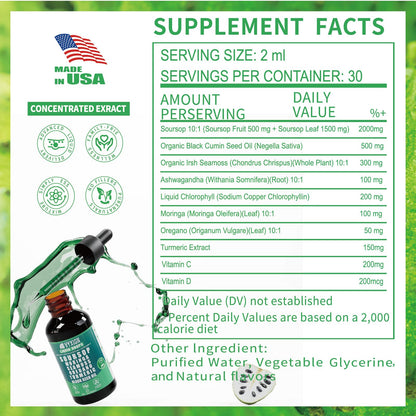 Soursop Bitters Liquid Drops 10-in-1 with Moringa & Ashwagandha 2fl oz