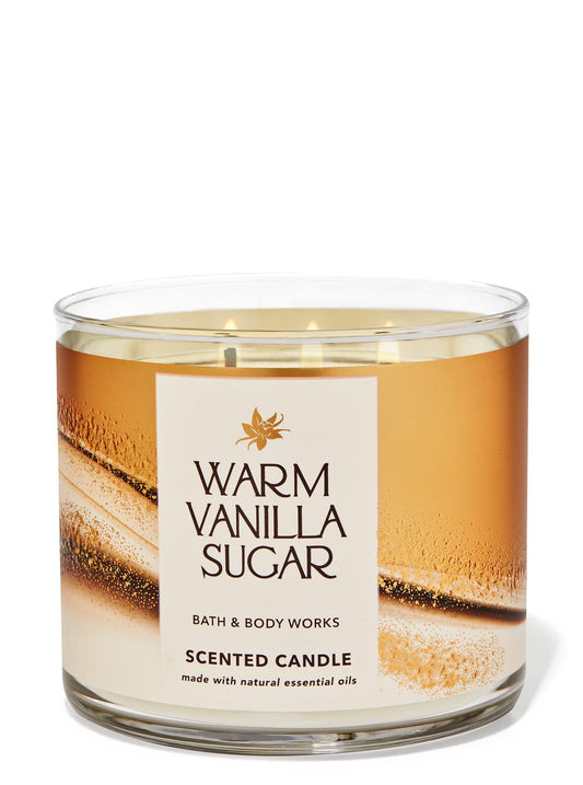 Bath & Body Works Warm Vanilla Sugar candle on a white background