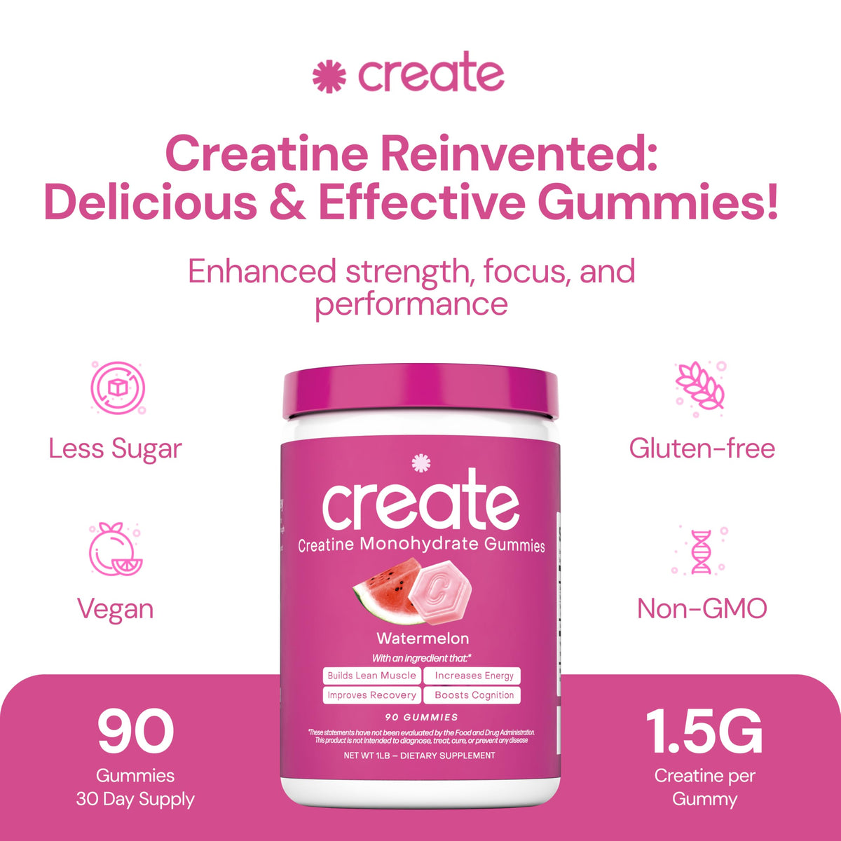 Create Creatine Monohydrate Gummies 1.5g | Vegan Anti-Melt Orange Flavour