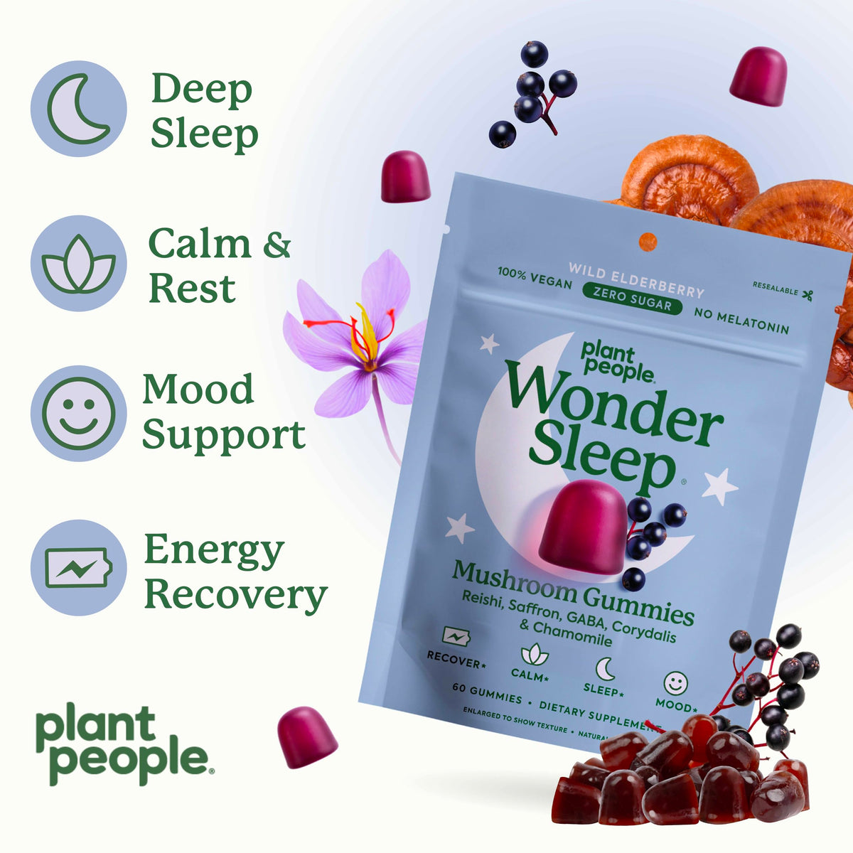Gomitas de Hongos WonderSleep para Dormir y Relajarse, 60 unidades