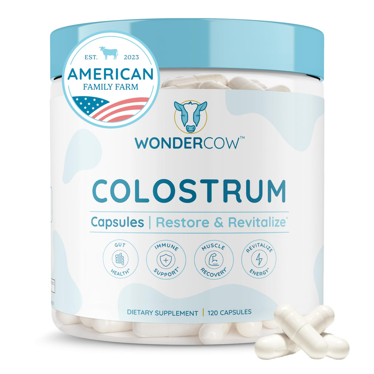 Cápsulas de calostro WONDERCOW — Salud intestinal e inmunidad (30 porciones)