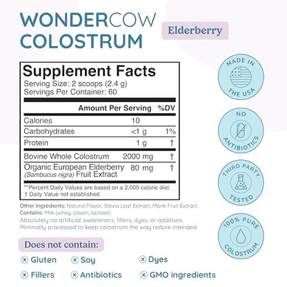 WonderCow Colostrum Powder – Elderberry | 60 Servings - Calm Era