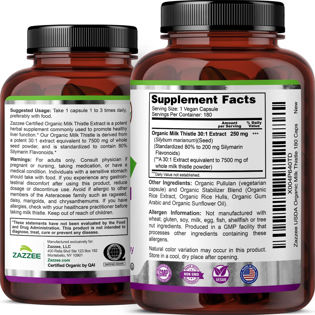 Zazzee USDA Organic Milk Thistle 30:1 Extract – 7500 mg per Capsule, 180 Vegan Capsules, 80% Silymarin, USA Made - Calm Era