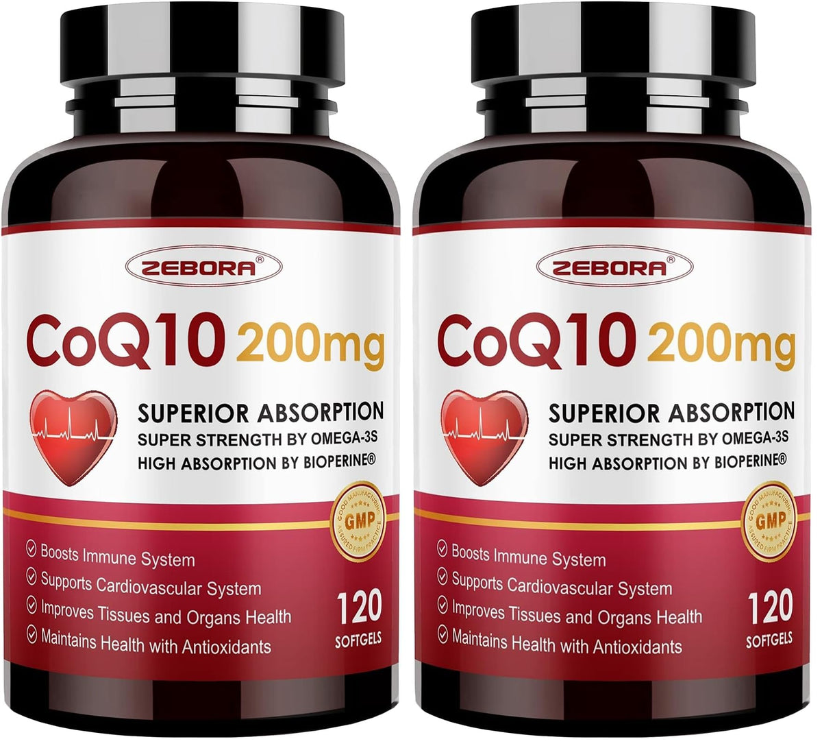 Zebora CoQ10 200mg with PQQ, BioPerine & Omega-3 – 2 Pack - Calm Era