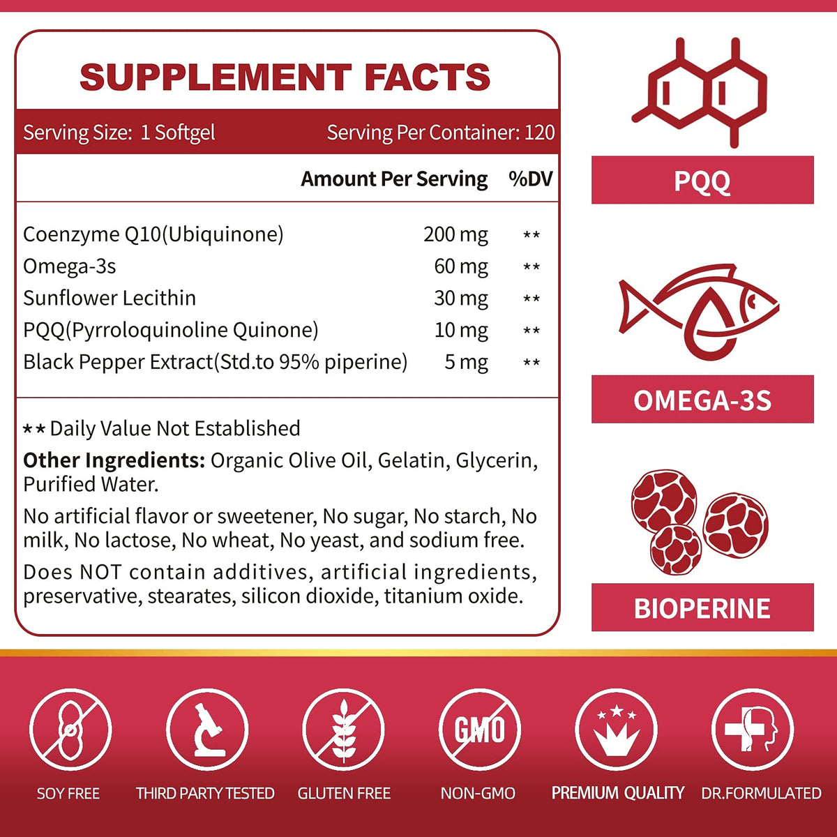 Zebora CoQ10 200mg con PQQ, BioPerine y Omega-3 – Paquete de 2