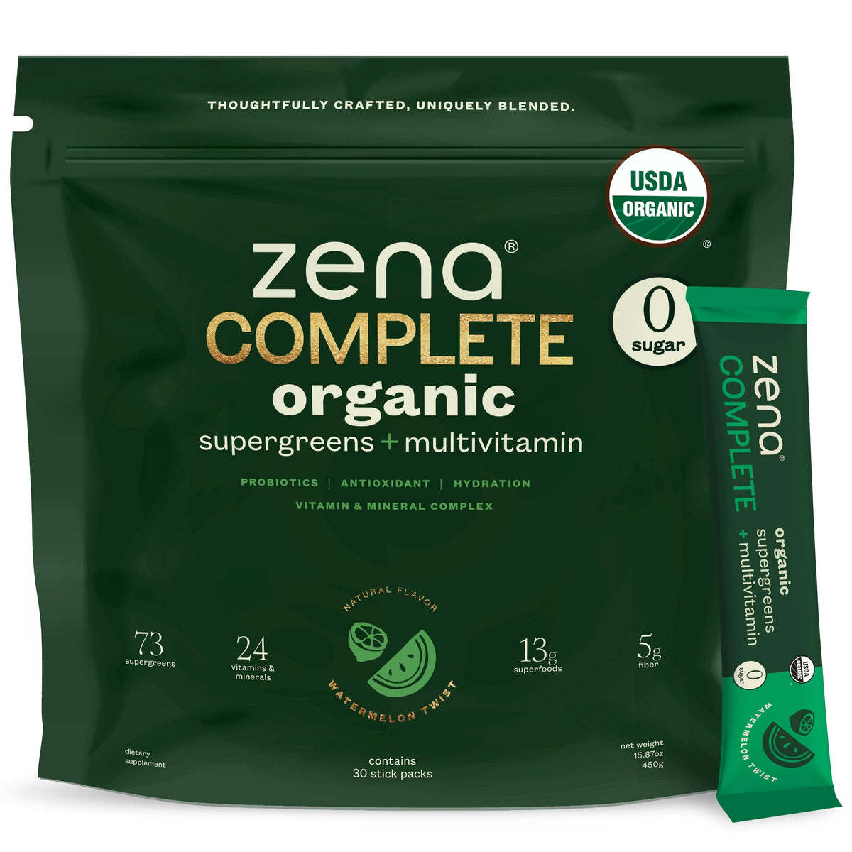 Zena Nutrition Complete Organic Super Greens & Multivitamin – Watermelon Citrus | 30 Packets - Calm Era