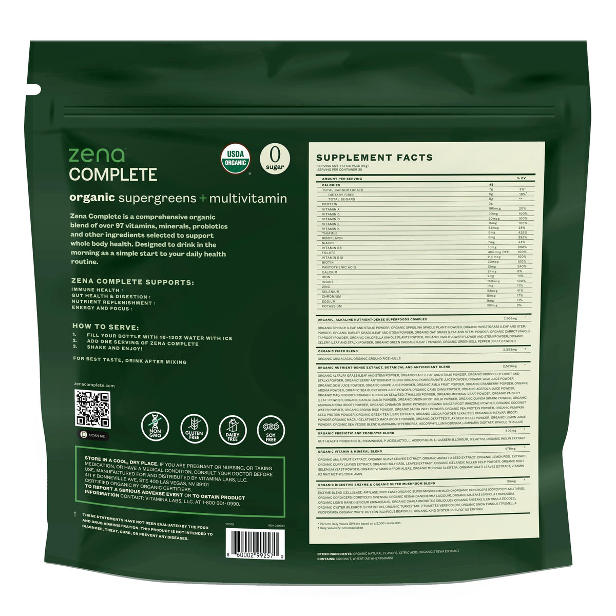 Zena Nutrition Complete Organic Super Greens & Multivitamin – Watermelon Citrus | 30 Packets - Calm Era
