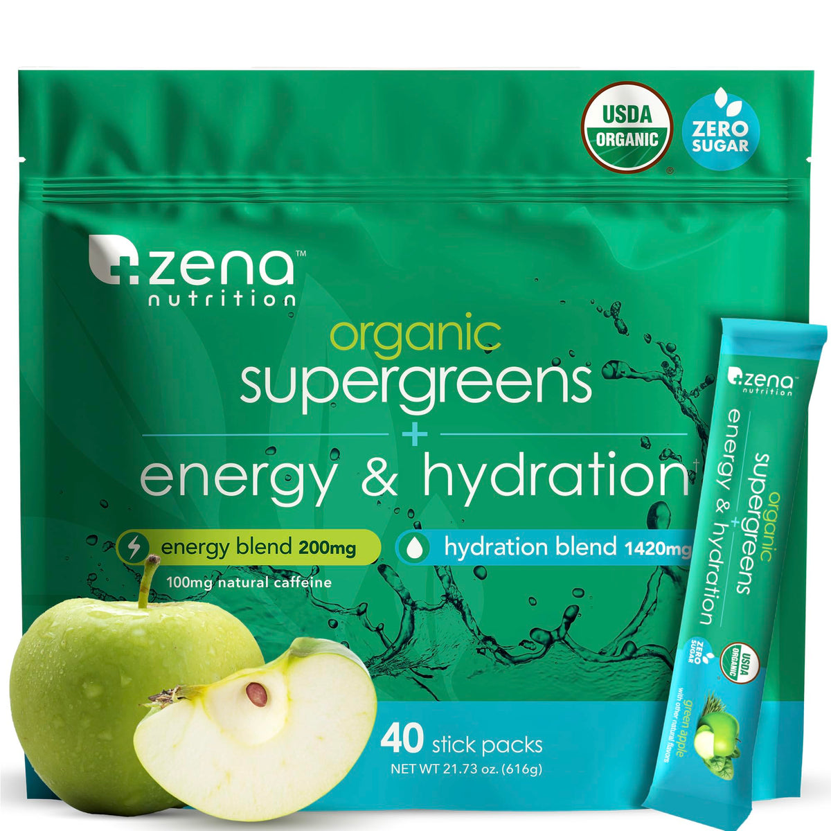 Zena Nutrition Organic Super Greens Powder – Energy & Hydration | 40 Packets - Calm Era