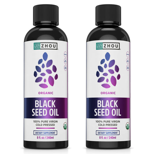 ZHOU Aceite de Semilla Negra Orgánico – Nigella Sativa Prensado en Frío, 8 oz (Paquete de 2)